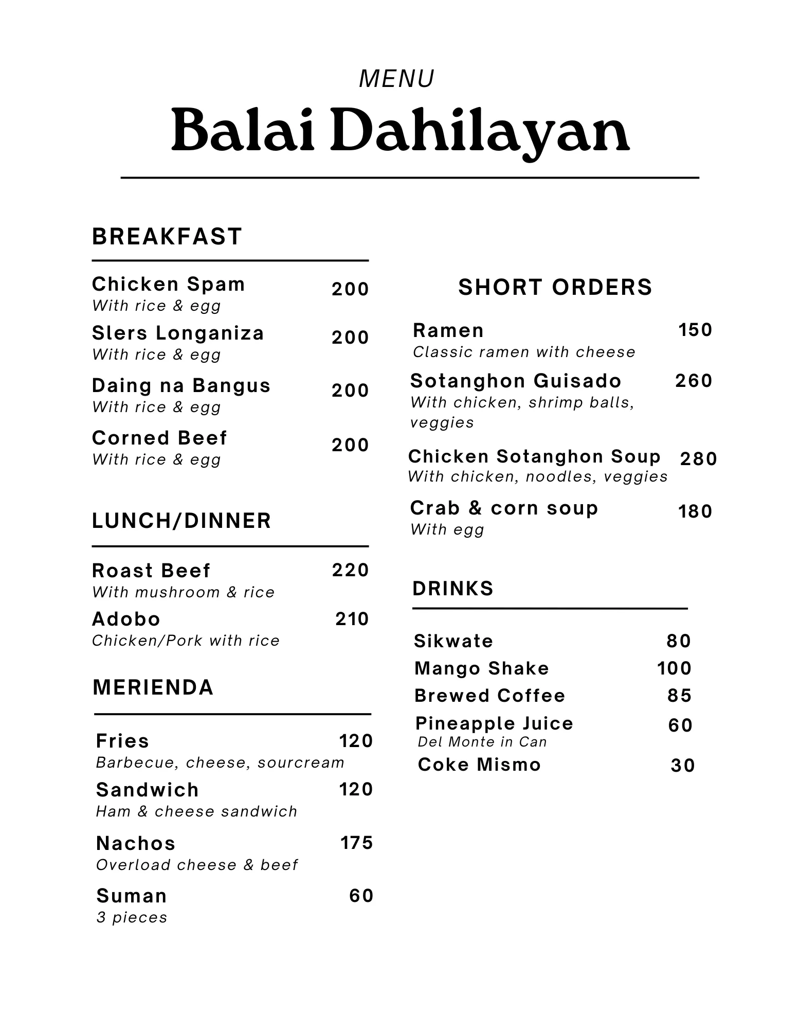Menu Showcase